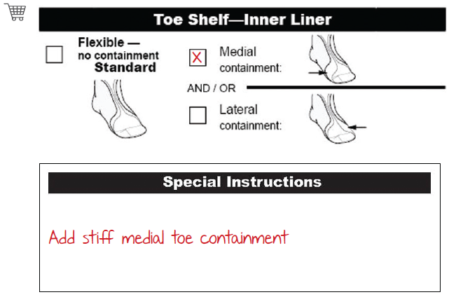 How to order stiff medial toe containment
