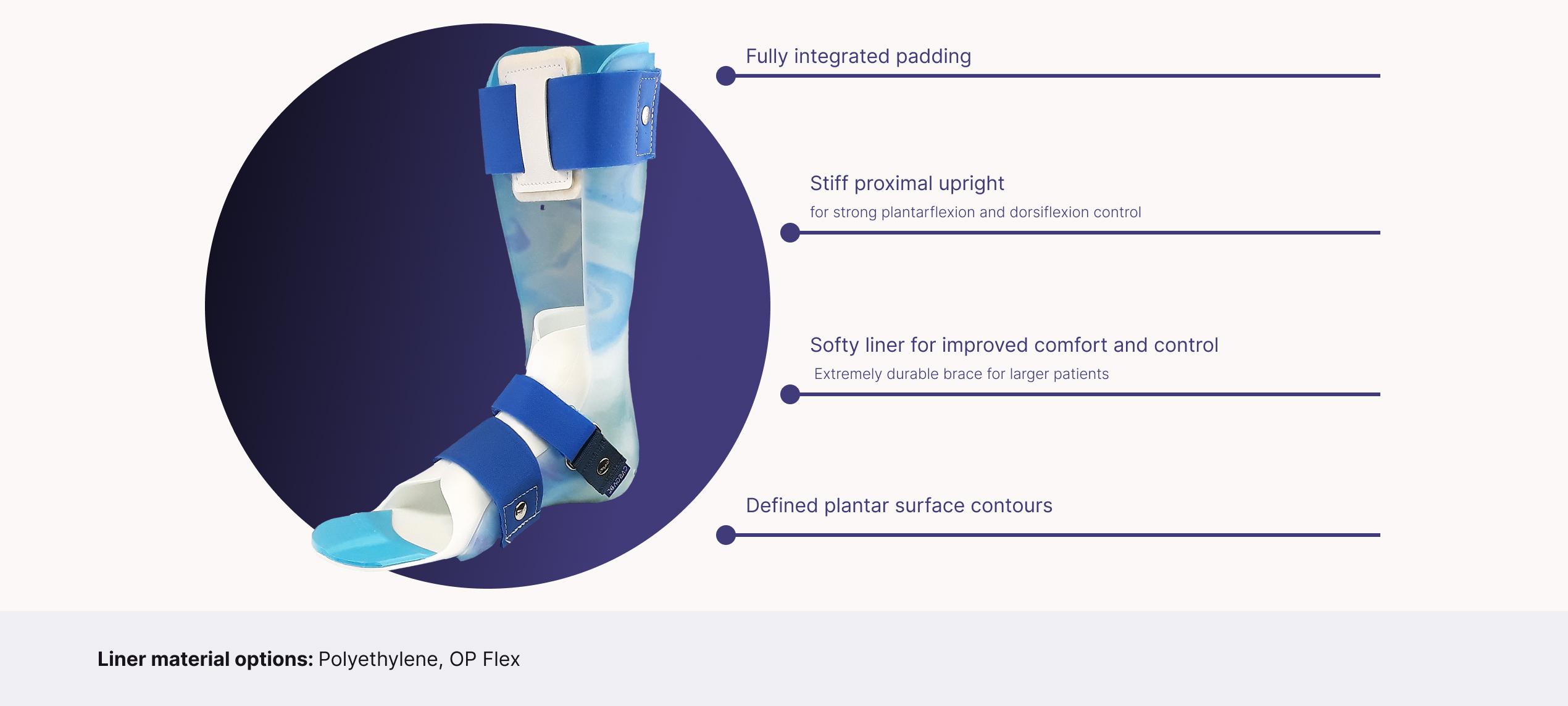 This image shows product features of the product DAFO Turbo Softy