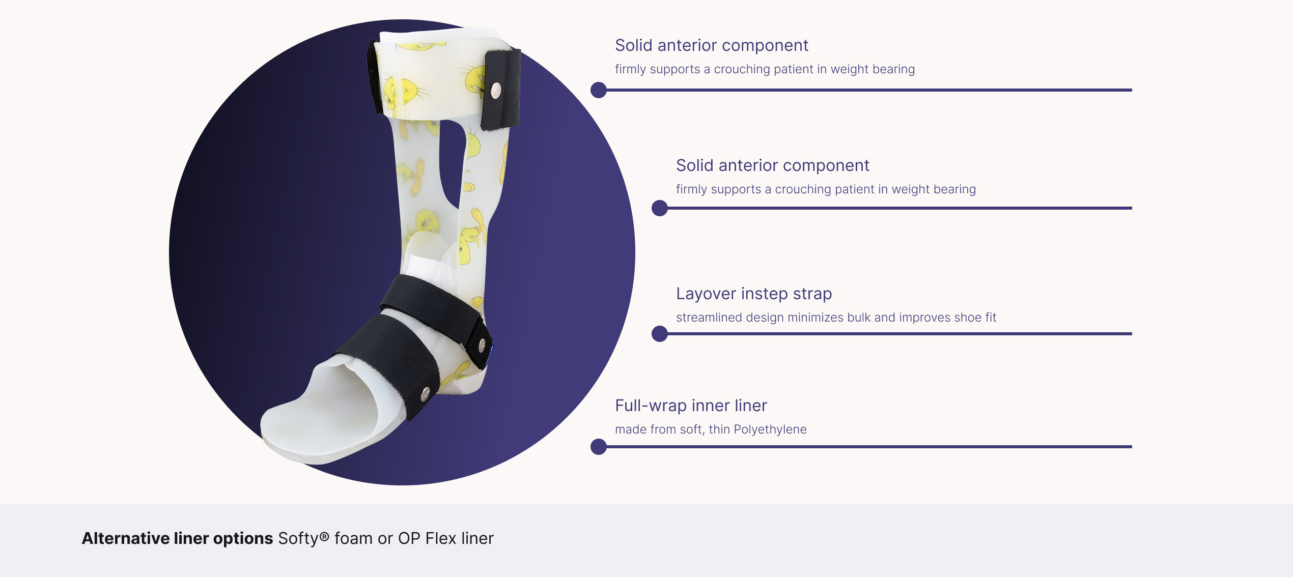 This image shows product features of the product DAFO Floor Reaction